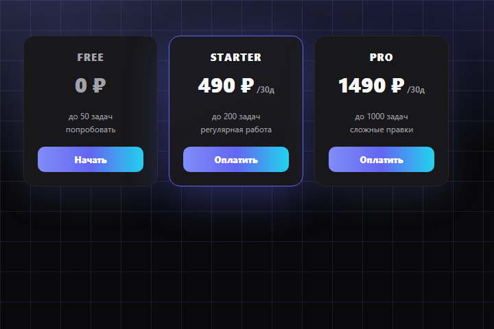 Тарифы NeoBrain: Free, Starter и Pro для ИИ-агента